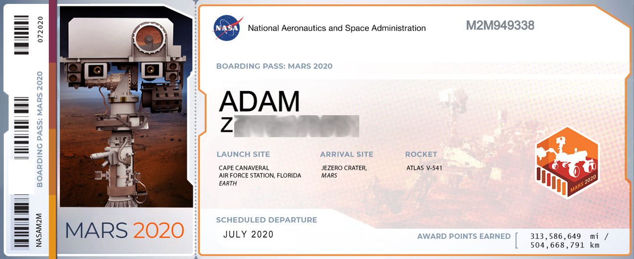 Karta pokładowa misji Mars 2020