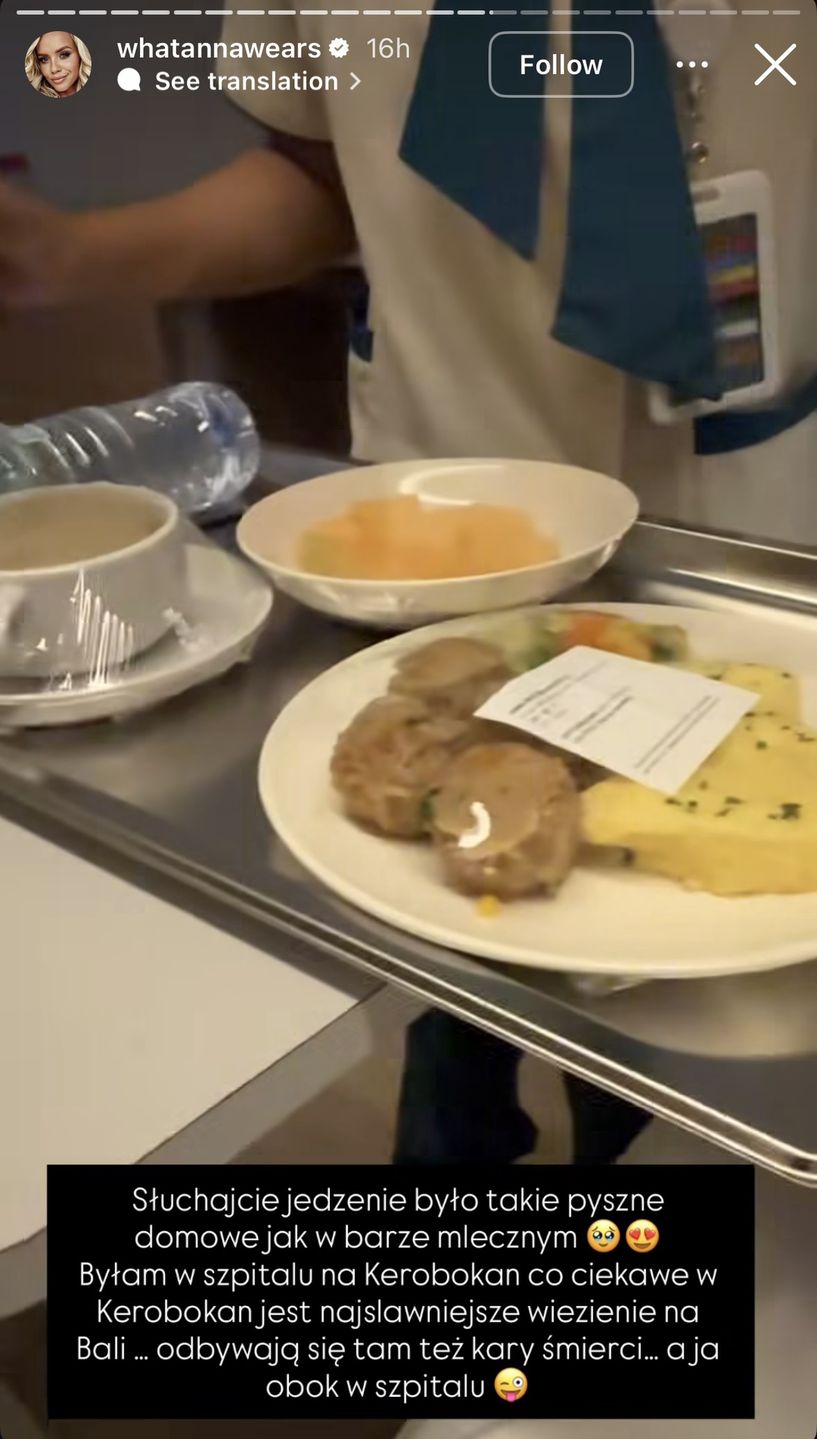 Anna Skura pokazała szpitalne jedzenie