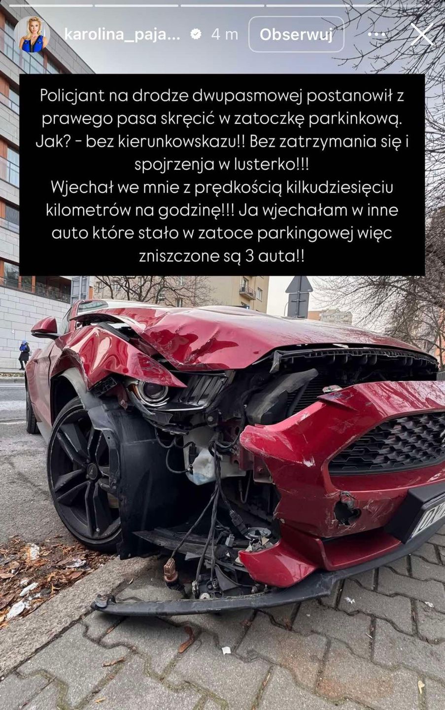 Karolina Pajączkowska miała wypadek