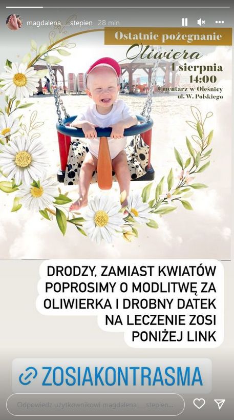 Magdalena Stępień opublikowała zdjęcie Oliwiera i zawróciła się do tych, którzy chcą uczestniczyć w jego pogrzebie