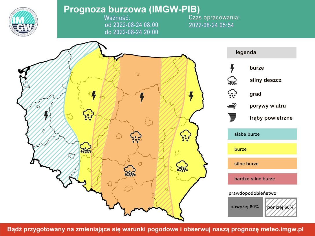 Prognoza burzowa dla Polski IMGW - środa 24 sierpnia [24.08 22]