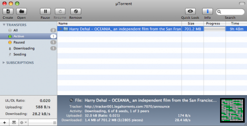 uTorrent dla Mac OS X - praca wre