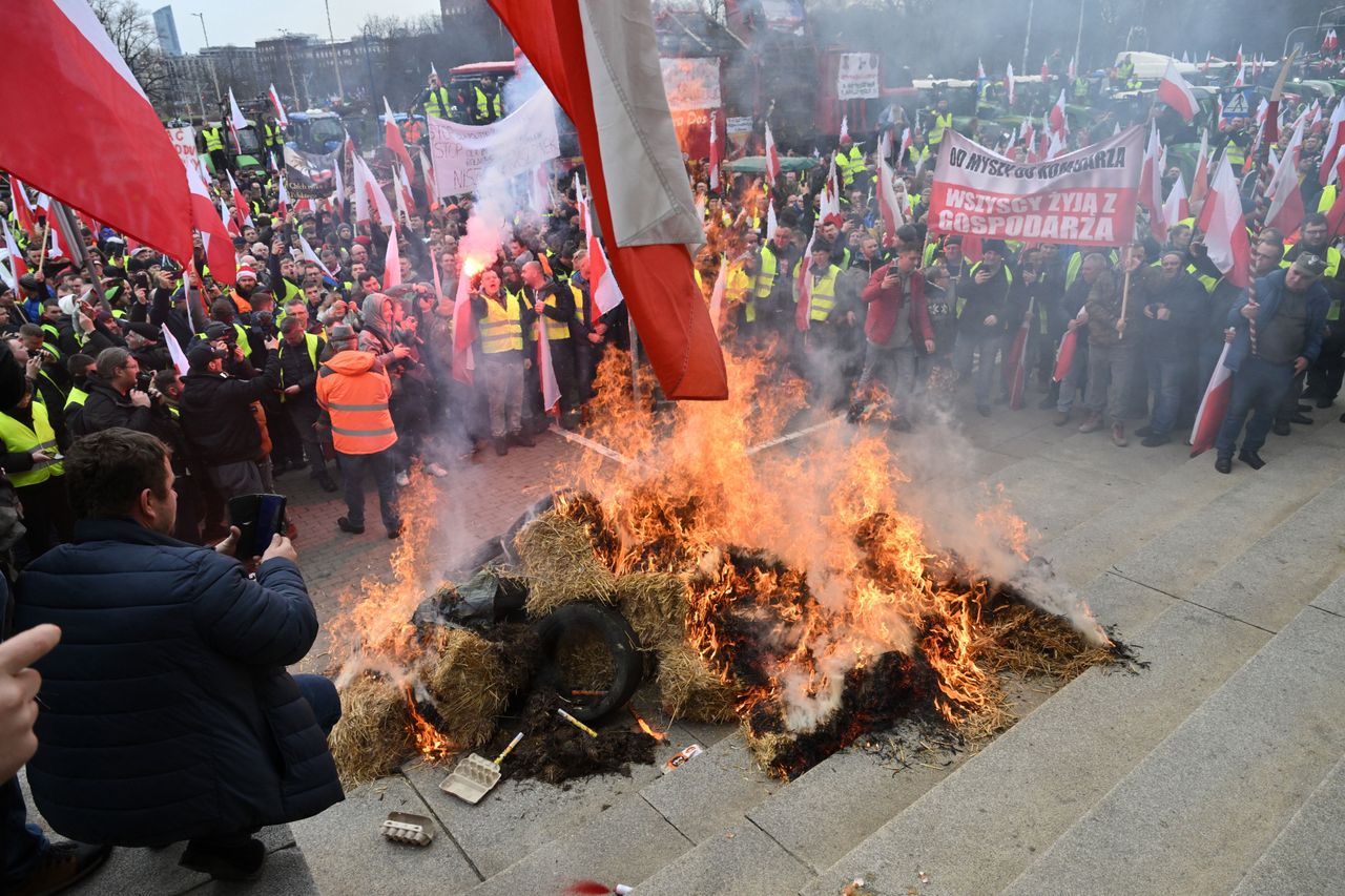 Protest rolników przeciwko importowi żywności z Ukrainy oraz Zielonemu Ładowi. Wrocław, 15 lutego 2024 roku