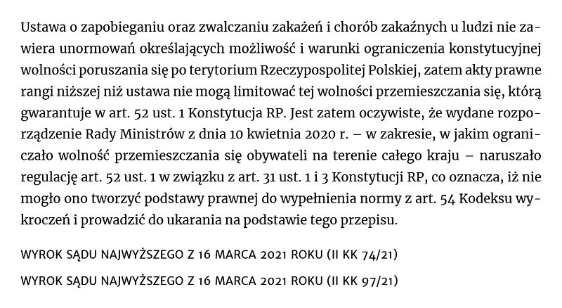 Sąd Najwyższy: zakaz przemieszczania się niezgodny z prawem