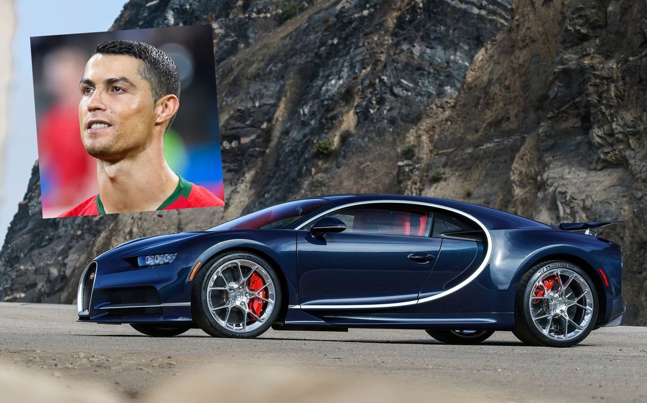 Cristiano Ronaldo chwali się swoim bugatti chironem. Bok zdobi napis CR7