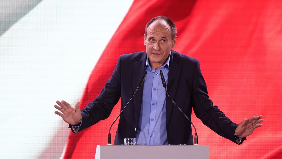 Końskie, 09.09.2023. Kampania wyborcza do parlamentu 2023. Lider Kukiz'15 Paweł Kukiz podczas konferencji programowej Prawa i Sprawiedliwości w Końskich, 9 bm. (miwi) PAP/Łukasz Gągulski