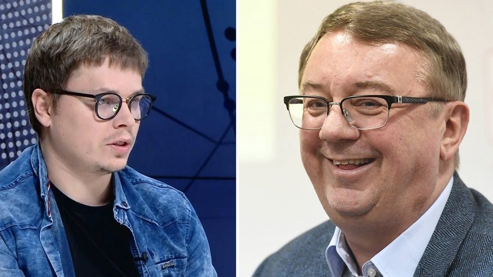 Spór współwłaściciela Wisły Kraków Jarosława Królewskiego (po lewej) i właściciela oraz prezesa Cracovii Janusza Filipiaka (po prawej).