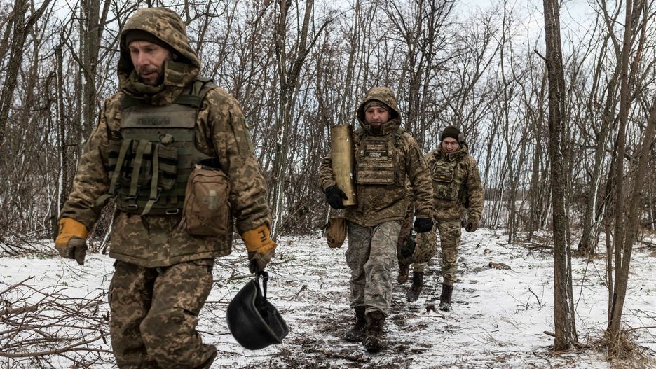Temporary
KHARKIV OBLAST, UKRAINE - NOVEMBER 27: Ukrainian soldiers of the 57th Brigade walk with the remains of a powder charge in their fighting position, in the direction of Kupiansk in Kharkiv Oblast of Ukraine on November 27, 2023. Diego Herrera Carcedo / Anadolu
AA/ABACA