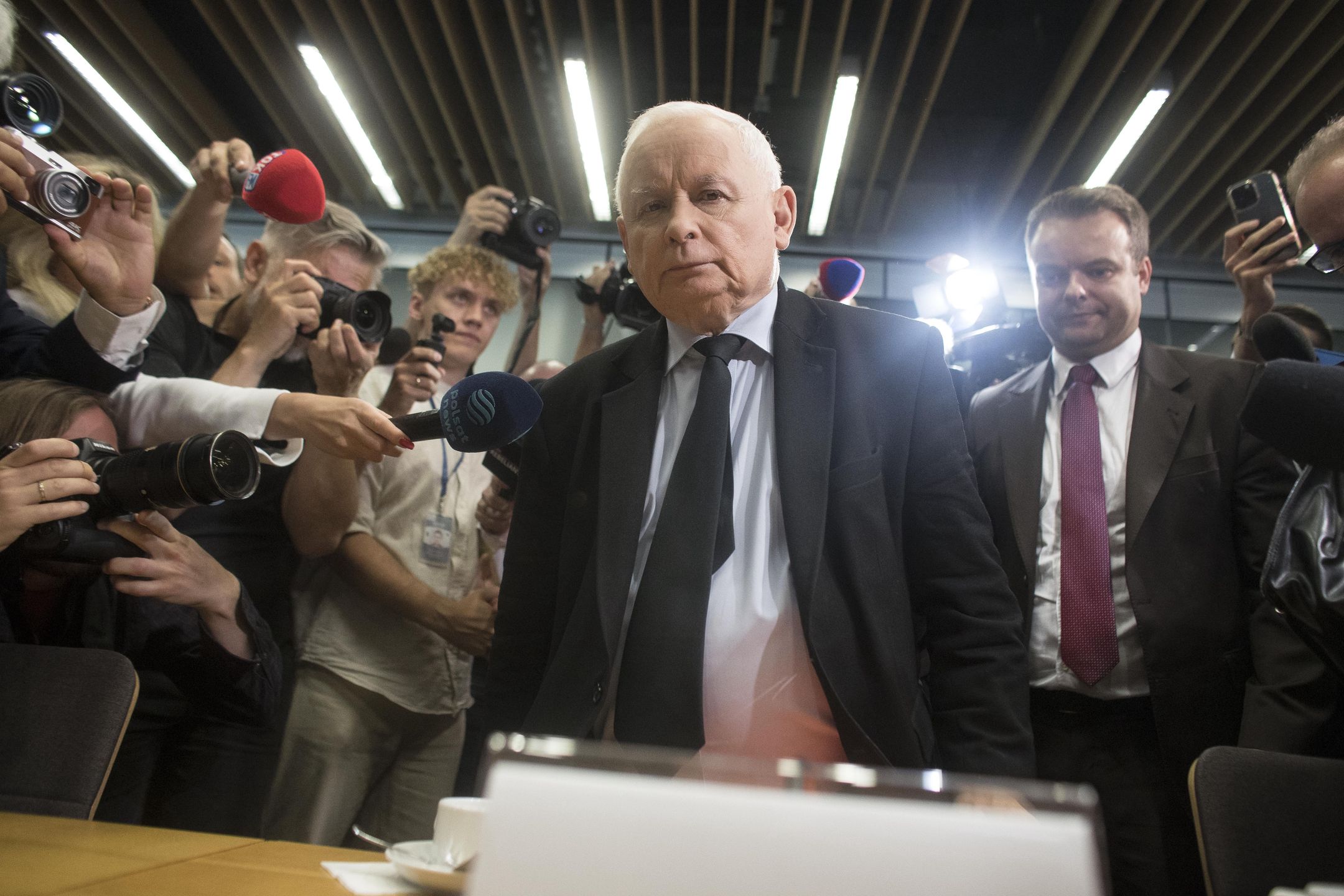 Jaroslaw Kaczynski is being seen during a meeting of the investigative committee on envelope elections in Warsaw, Poland, on May 24, 2024. (Photo by Maciej Luczniewski/NurPhoto via Getty Images)