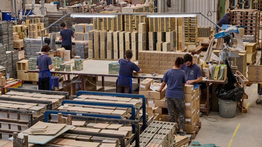 Portuguese Tile and Pottery Factory Viúva Lamego in Sintra
SINTRA, PORTUGAL - JULY 29: Staffers handle tiles at the main production hall of the Tile and Pottery factory Viúva Lamego on July 29, 2022 in Sintra, Portugal. Viúva Lamego is a Portuguese company, mainly dedicated to the manufacture and manual painting of tiles, founded in 1849 in Lisbon as the pottery workshop of António Costa Lamego. The factory moved in the 1930s to Palma de Baixo, and again in 1992, to Sintra, its present location. One of the pillars of Viúva Lamego has been its collaboration with plastic artists who value the creative potential in tiles. (Photo by Horacio Villalobos#Corbis/Corbis via Getty Images)
Horacio Villalobos
tiles, manufacture, arts