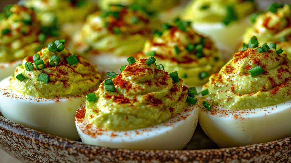 Jajka faszerowane masą z czosnkiem niedźwiedzim