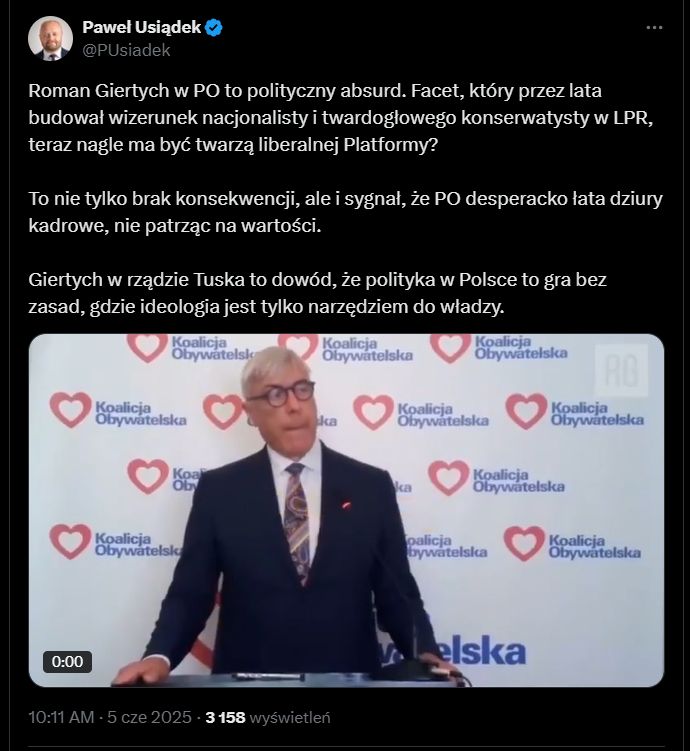 Paweł Usiądek komentuje decyzję Giertycha