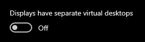 Niepozorny suwak umożliwi obsługę odrębnych wirtualnych pulpitów na każdym monitorze, fot. Windows Latest.