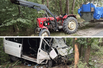 Celiny: Wyprzedzał na ślepo, trafił w ciągnik. Bus wbił się w drzewo