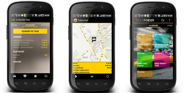 Taxi Finder korzysta z systemu Android 4.0