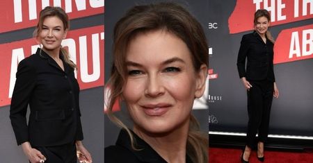 Promienna Renee Zellweger zadaje szyku w czarnym kostiumie, promując serial w Nowym Jorku (ZDJĘCIA)