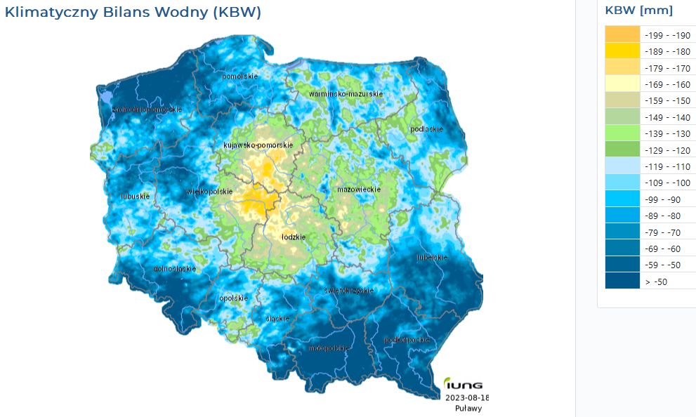 Niedobory wody w centralnej Polsce w czerwcu-sierpniu 2023