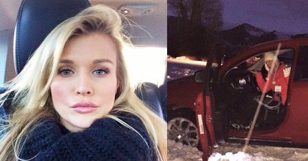 Krupa utknęła w śniegu! "Blondynka prowadzi samochód" (FOTO)