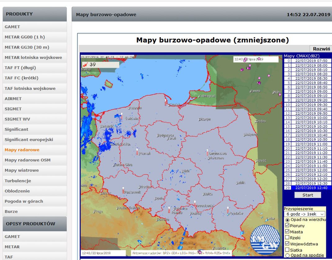 Mapa burzowo-opadowa Awiacja 