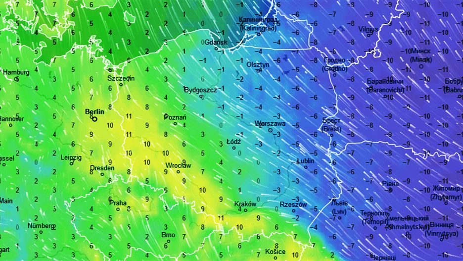 Pogoda. Wiatr sprawi, że w piątek w południe we wschodniej części Polski temperatura odczuwalna będzie jeszcze niższa