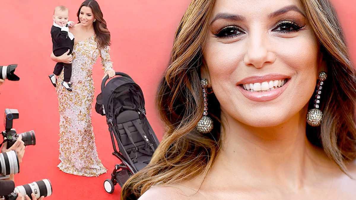 Eva Longoria z wózkiem i synem na czerwonym dywanie