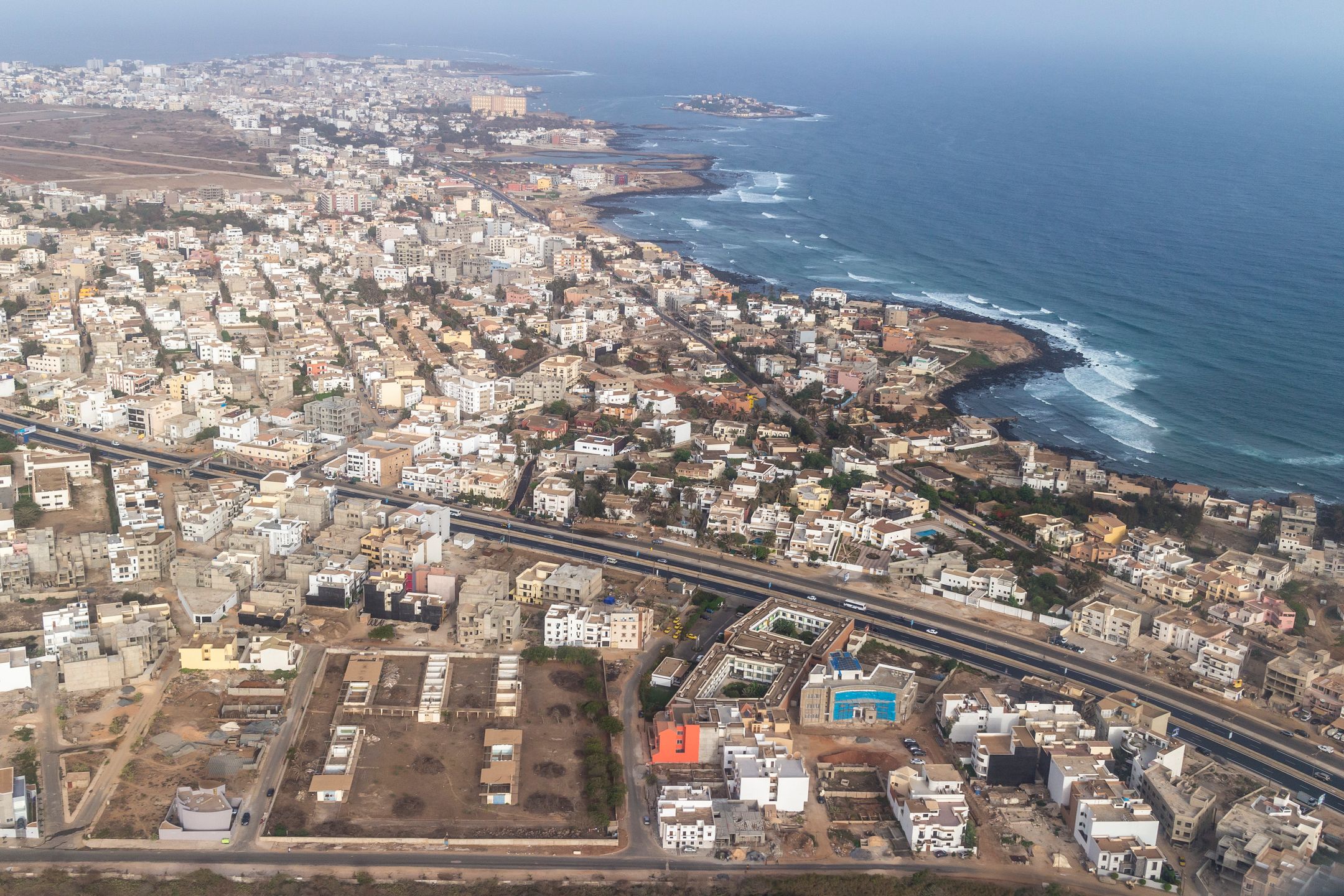 Aerial view of the city of Dakar, Senegal, by the coast of the Atlantic city 