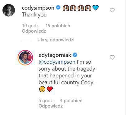 komentarz Cody'ego Simpsona na profilu Edyty Górniak