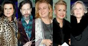 Szymon Majewski w czułym uścisku z żoną, Alicja Resich - Modlińska w panterce, a Krystyna Tkacz z córką na premierze w Teatrze Polonia