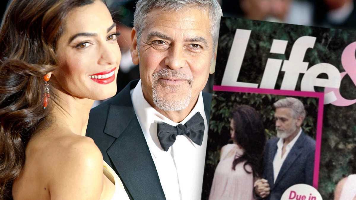 Amal Clooney z zaokrąglonym brzuszkiem na okładce tabloidu! Będą bliźniaki?