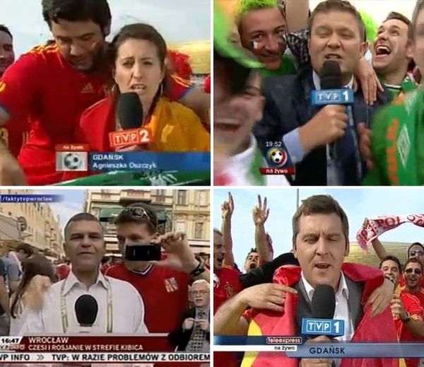 Euro 2012: jak kibice utrudniają pracę dziennikarzom, czyli reporterzy w objęciach fanów futbolu!