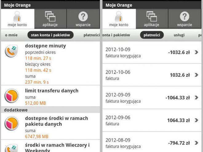 Moje Orange - aplikacja do zarządzania kontem
