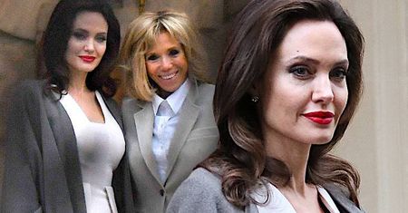 Piękna Angelina Jolie odwiedziła Brigitte Macron w pałacu prezydenckim! Ubrały się pod kolor!