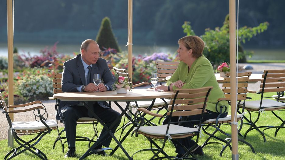 Władimir Putin i Angela Merkel w Mesebergu