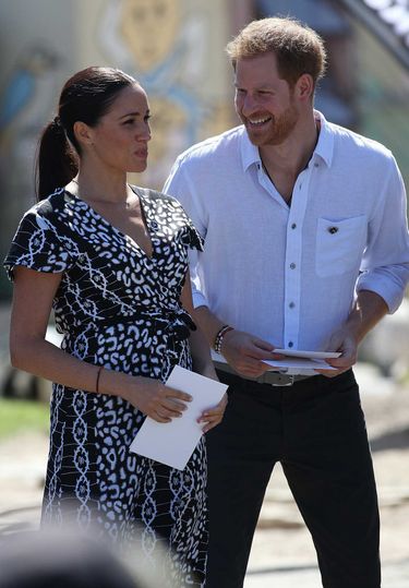 The Duke and Duchess of Sussex on day one of a tour of Africa the listed  Nyanga township, to see the Justice Desk initiative