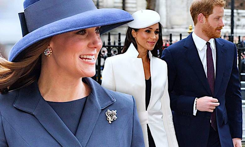 Oficjalne wyjście rodziny królewskiej. Meghan Markle pierwszy raz wygl�ądała lepiej od Kate, ale i tak wszyscy patrzyli na ogromny ciążowy brzuszek księżnej