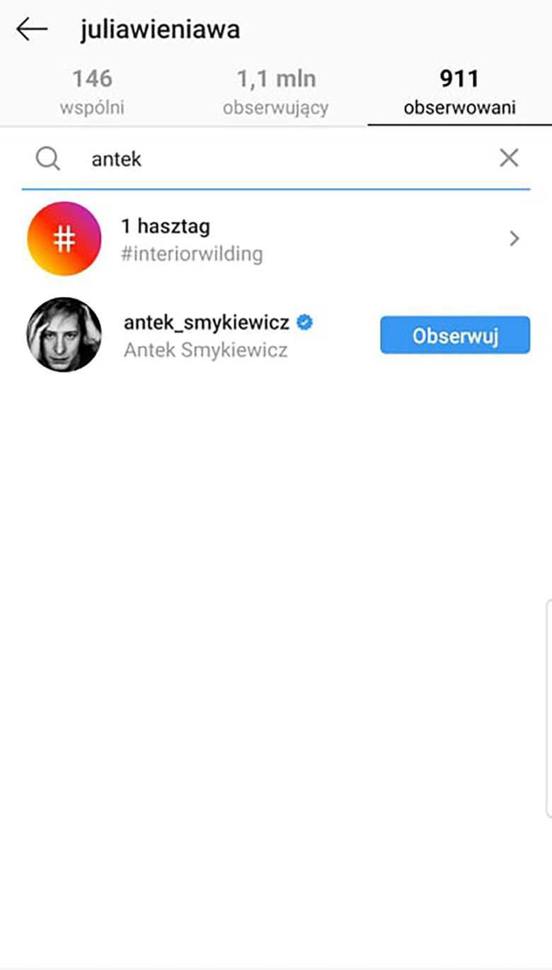 Julia Wieniawa nie obserwuje Antka Królikowskiego