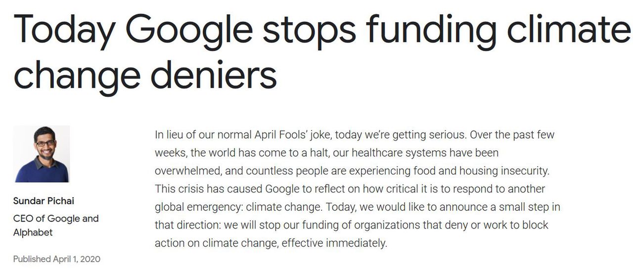 Google rezygnuje ze wspierania denialistów klimatycznych? Zbyt piękne, żeby było prawdziwe