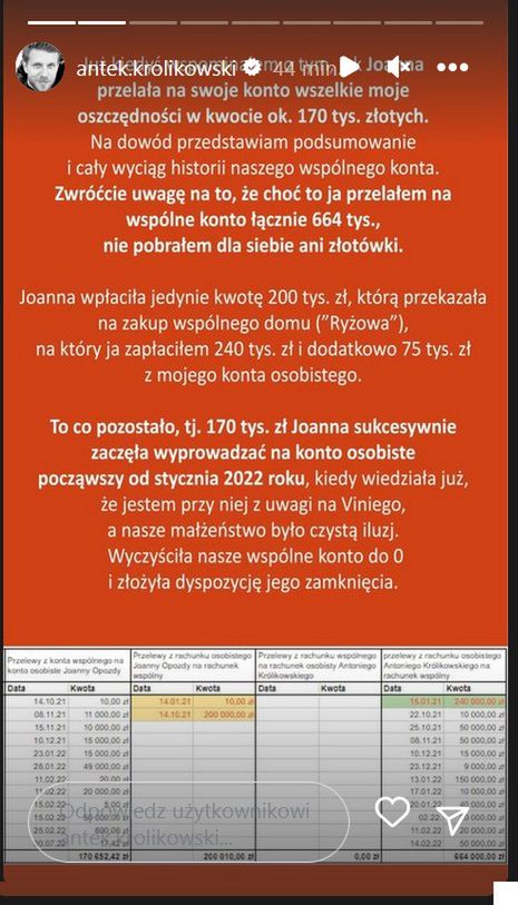 Oświadczenie Antoniego Królikowskiego w sprawie alimentów
