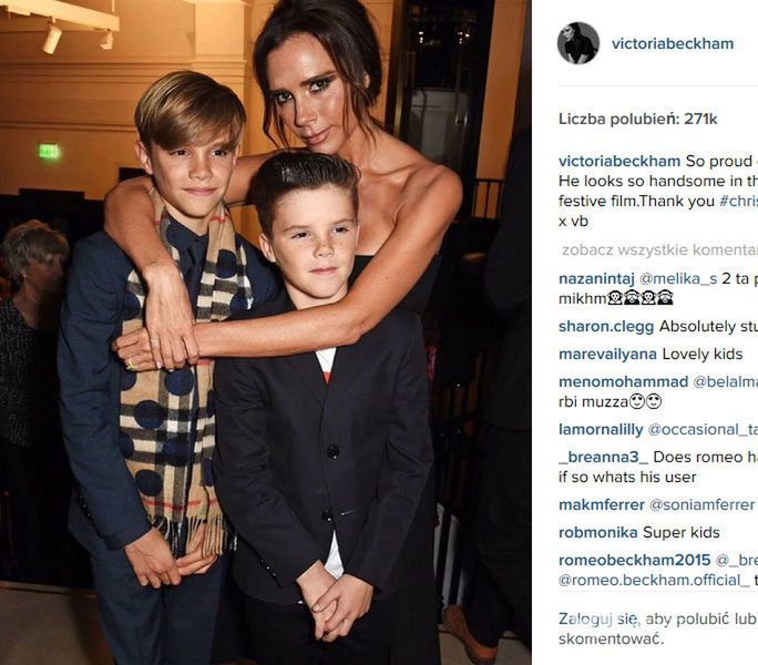 Victoria Beckham z synami Romeo i Cruzem na imprezie Burberry w Londynie (fot. Instagram)