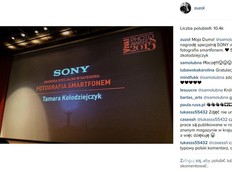 Zuza Kołodziejczyk na Viva Photo Awards (fot. Instagram)