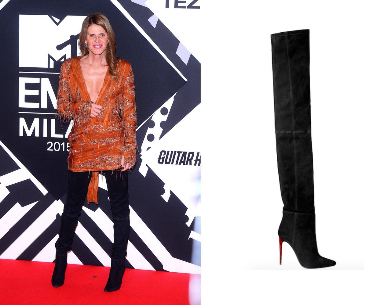 Anna Dello Russo na gali MTV EMA 2015 miała kozaki Balmain dla H&M, 999 zł (fot. ONS)