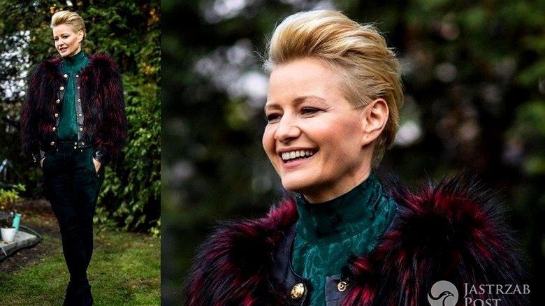 Małgorzata Kożuchowska w kreacji od Balmain x H&M: futerko (399 zł), spodnie (1299 zł), koszula (299 zł) (fot. mat. pras.)