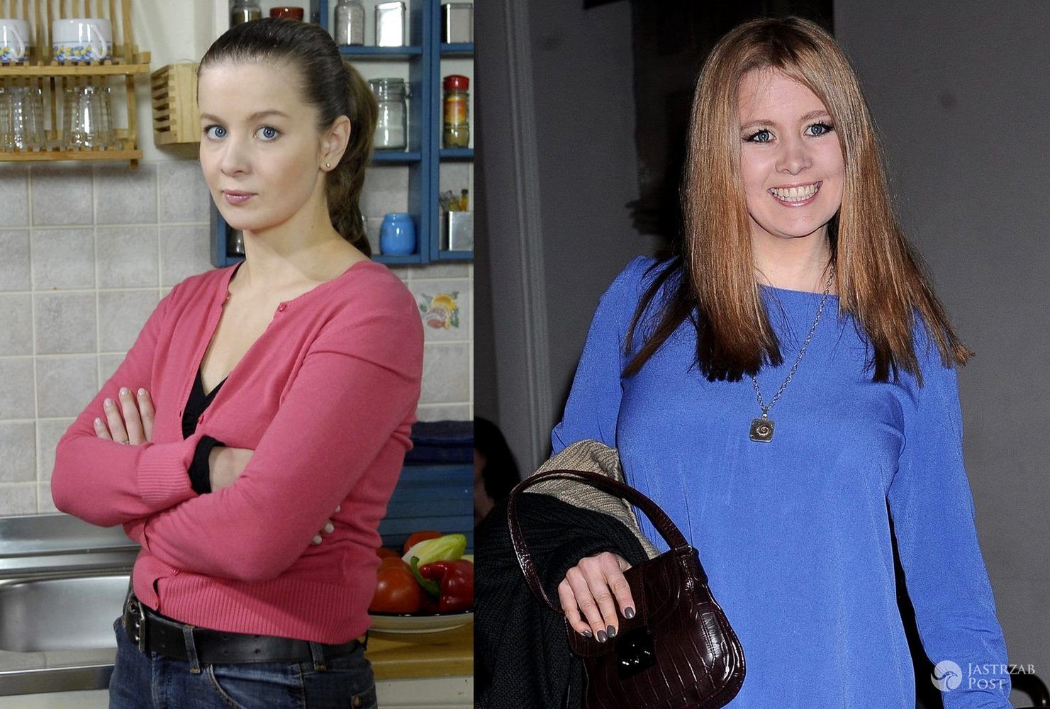 Anna Powierza jako Czesia w "Klanie" (2008 r.) i Anna Powierza dziś, na gali kalendarza Dobra Adopcja 2016 (fot. AKPA, ONS)