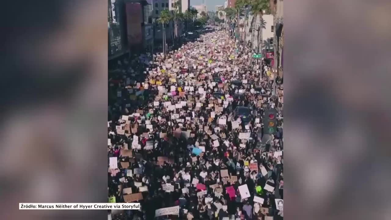 Wielotysięczny protest przeciwko rasizmowi w Hollywood. Nagranie z drona