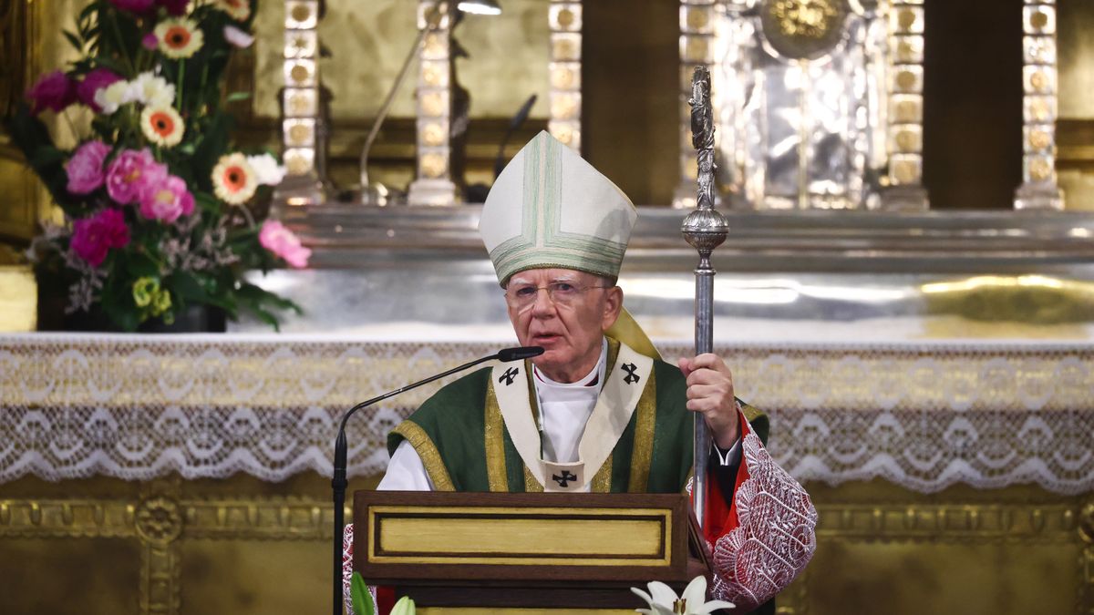 Marek Jedraszewski, Archbishop of Krakow, celebratess the mass at Wawel Cathedral. Krakow, Poland on June 18th, 2022. The service commemorated the 73rd birthday of Jaroslaw Kaczynski and his twin brother, Lech Kaczynski, President of Poland, who died on April 10, 2010 in the crash of the TU-154 plane in Smolensk, Russia. (Photo by Beata Zawrzel/NurPhoto via Getty Images)