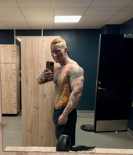 Tristan has most of his body tattooed. This is what he looks like now.