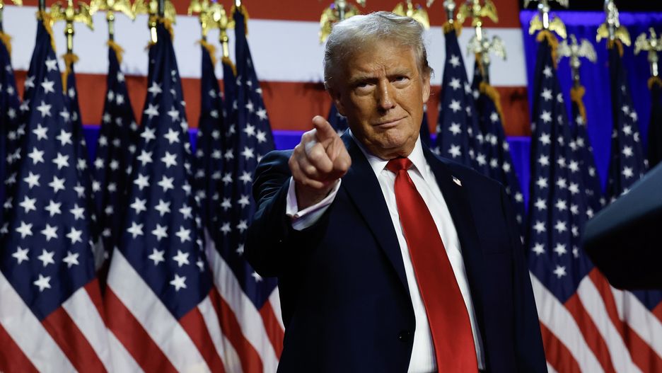 WEST PALM BEACH, FLORIDA - NOVEMBER 06:  Republican presidential nominee, former U.S. President Donald Trump arrives to speak during an election night event at the Palm Beach Convention Center on November 06, 2024 in West Palm Beach, Florida. Americans cast their ballots today in the presidential race between Republican nominee former President Donald Trump and Vice President Kamala Harris, as well as multiple state elections that will determine the balance of power in Congress.   (Photo by Chip Somodevilla/Getty Images)