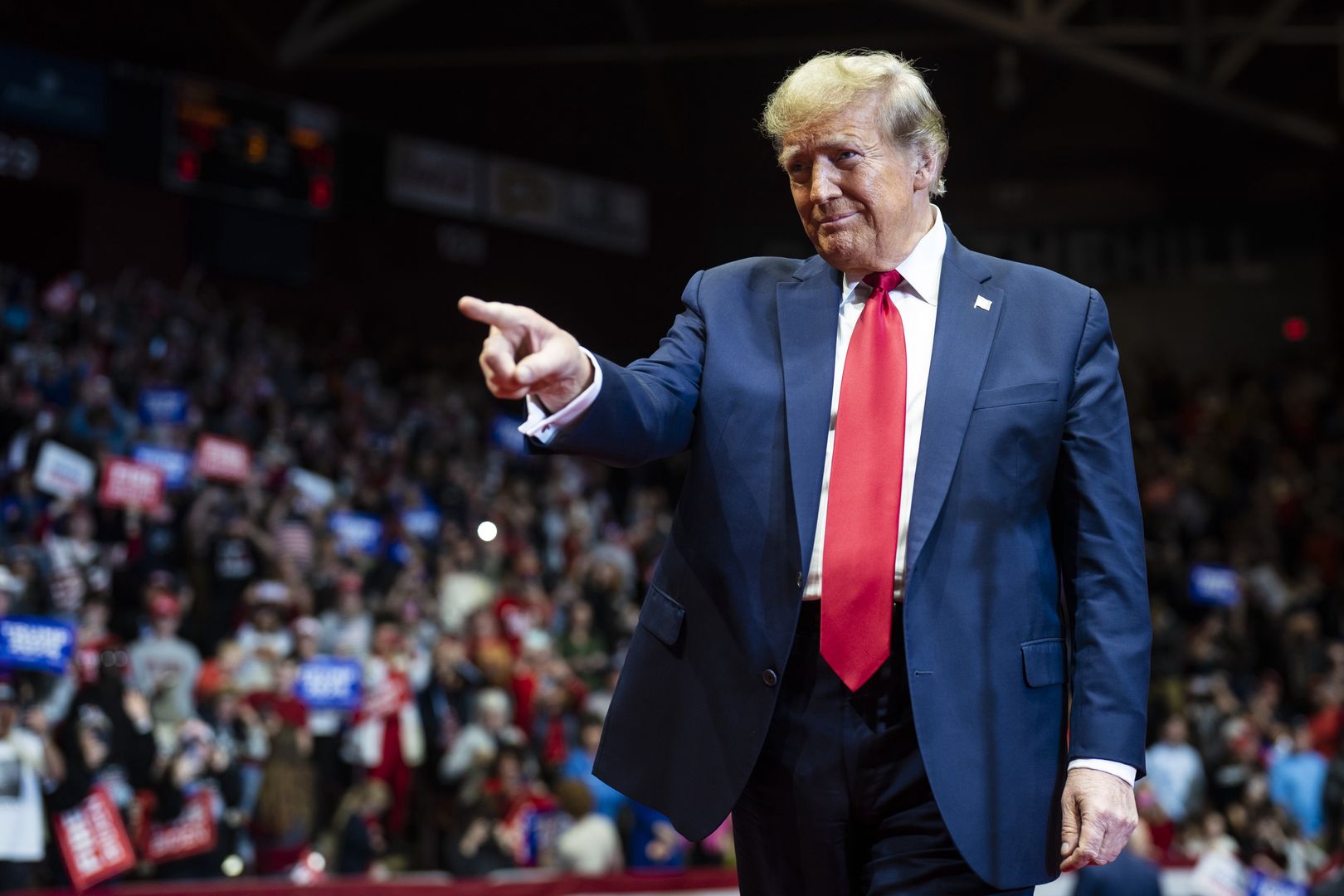 Rock Hill, SC - February 23 : Republican presidential candidate former President Donald Trump walks out to speak during a campaign rally held at the Winthrop Coliseum in Rock Hill, SC on Friday, Feb 23, 2024. (Photo by Jabin Botsford/The Washington Post via Getty Images)