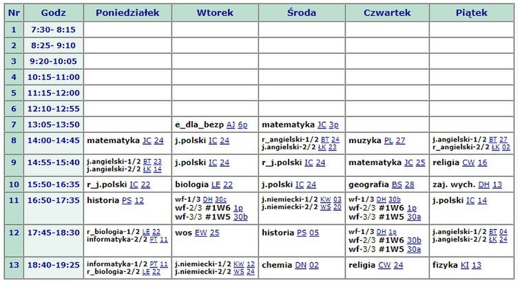 Plan lekcji na rok szkolny 2019/20