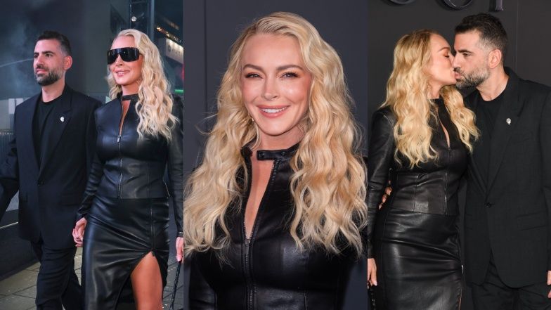 Wygładzona Lindsay Lohan bryluje na pokazie Gucci. Na ściance WYMIENIAŁA CZUŁOŚCI z mężem (ZDJĘCIA)
